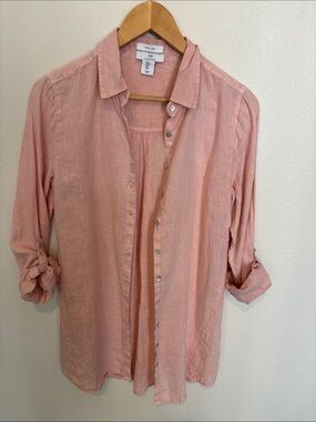 Halston Heritage Pale Pink Linen Button-Down Shirt